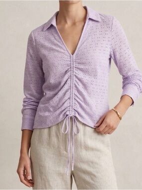 Lavender Eyelet Lace Ruched Top